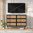 6-Drawer Rattan Dresser, Extra Deep Storage - Versatile Large Double Dresser for Bedroom, Living Room, Hallway, Kids Room & Closet Organization