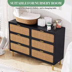 6-Drawer Rattan Dresser, Extra Deep Storage - Versatile Large Double Dresser for Bedroom, Living Room, Hallway, Kids Room & Closet Organization