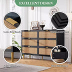 6-Drawer Rattan Dresser, Extra Deep Storage - Versatile Large Double Dresser for Bedroom, Living Room, Hallway, Kids Room & Closet Organization