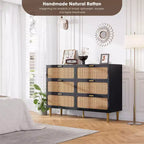 6-Drawer Rattan Dresser, Extra Deep Storage - Versatile Large Double Dresser for Bedroom, Living Room, Hallway, Kids Room & Closet Organization