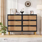 6-Drawer Rattan Dresser, Extra Deep Storage - Versatile Large Double Dresser for Bedroom, Living Room, Hallway, Kids Room & Closet Organization