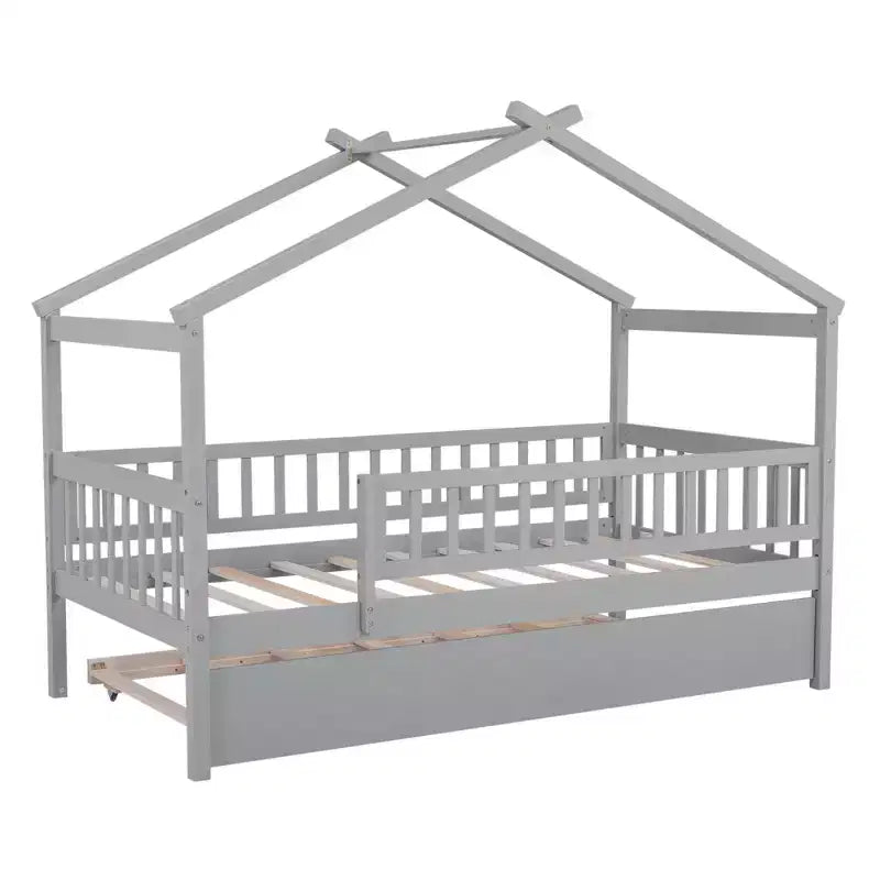 Luxystar Twin Size Kids House Bed with Twin Size Trundle and Pull Out Bed