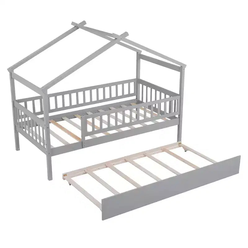 Luxystar Twin Size Kids House Bed with Twin Size Trundle and Pull Out Bed