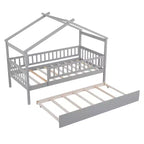 Luxystar Twin Size Kids House Bed with Twin Size Trundle and Pull Out Bed