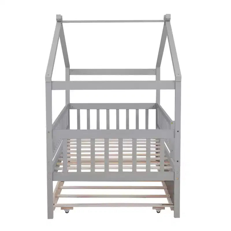 Luxystar Twin Size Kids House Bed with Twin Size Trundle and Pull Out Bed