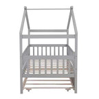 Luxystar Twin Size Kids House Bed with Twin Size Trundle and Pull Out Bed