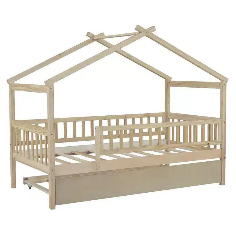 Luxystar Twin Size Kids House Bed with Twin Size Trundle and Pull Out Bed