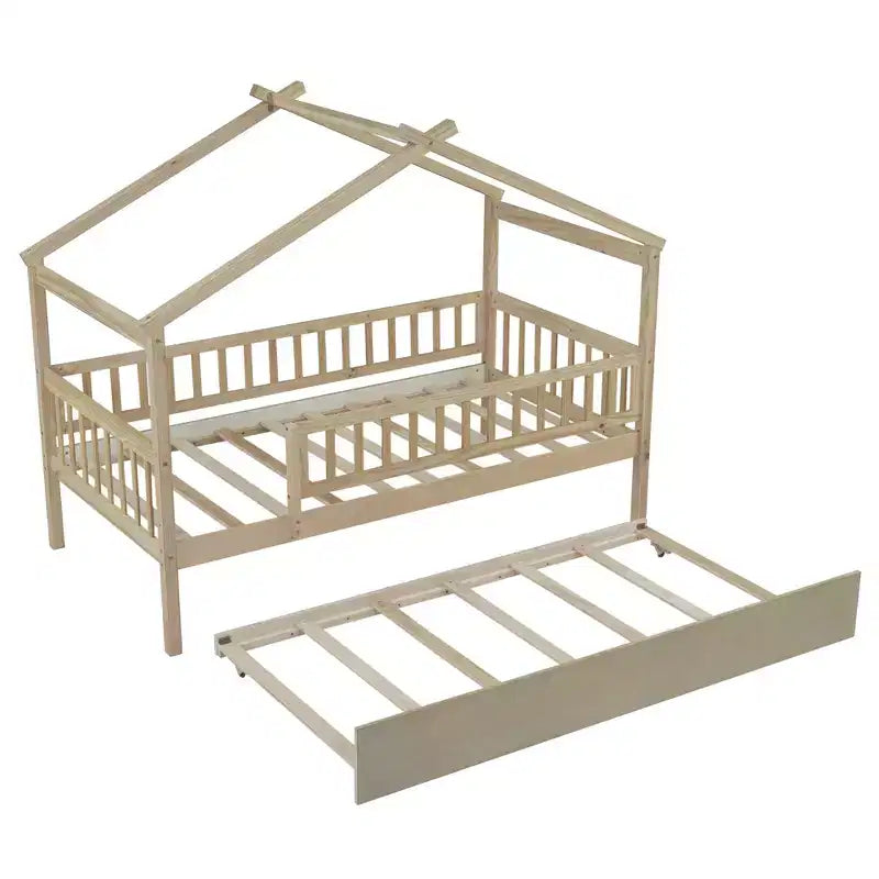 Luxystar Twin Size Kids House Bed with Twin Size Trundle and Pull Out Bed