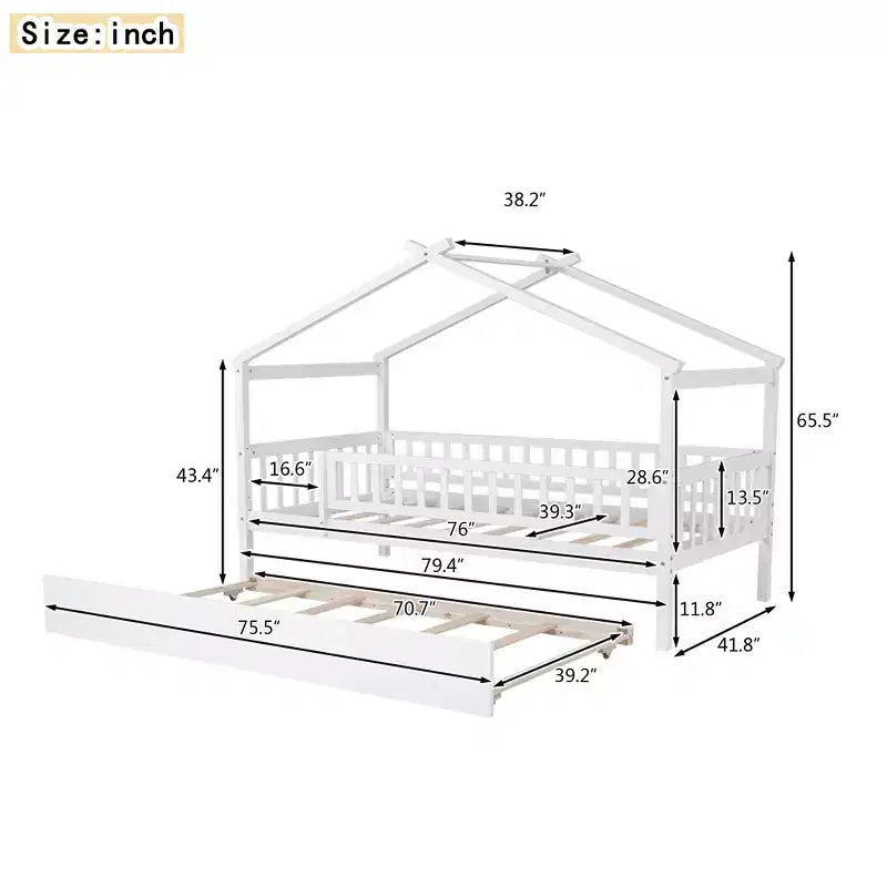 Luxystar Twin Size Kids House Bed with Twin Size Trundle and Pull Out Bed