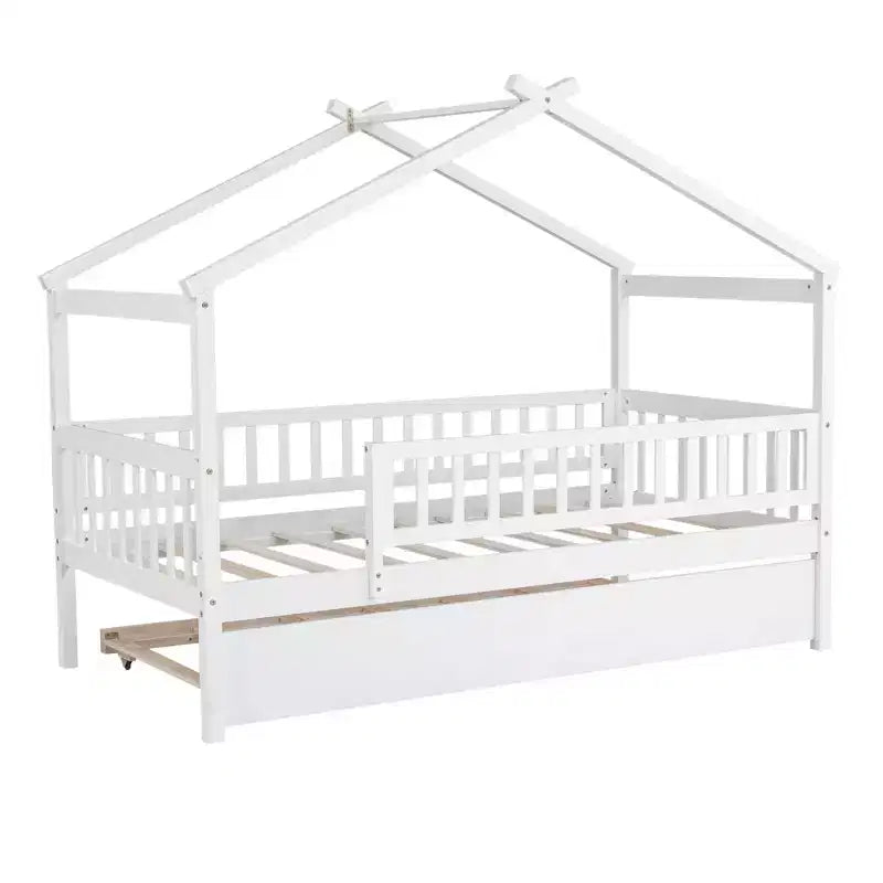 Luxystar Twin Size Kids House Bed with Twin Size Trundle and Pull Out Bed