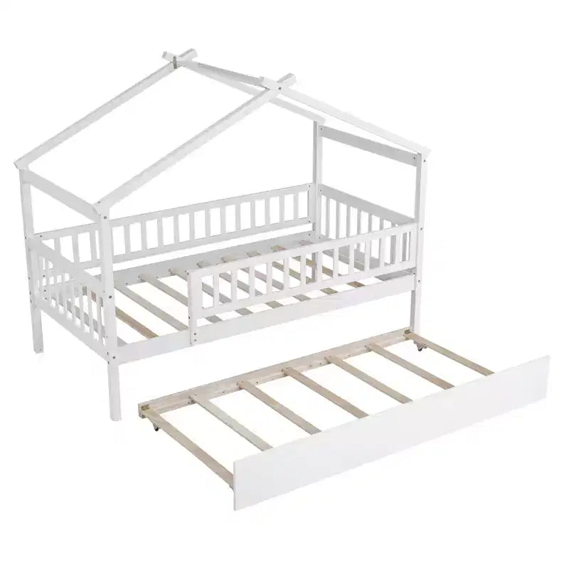 Luxystar Twin Size Kids House Bed with Twin Size Trundle and Pull Out Bed