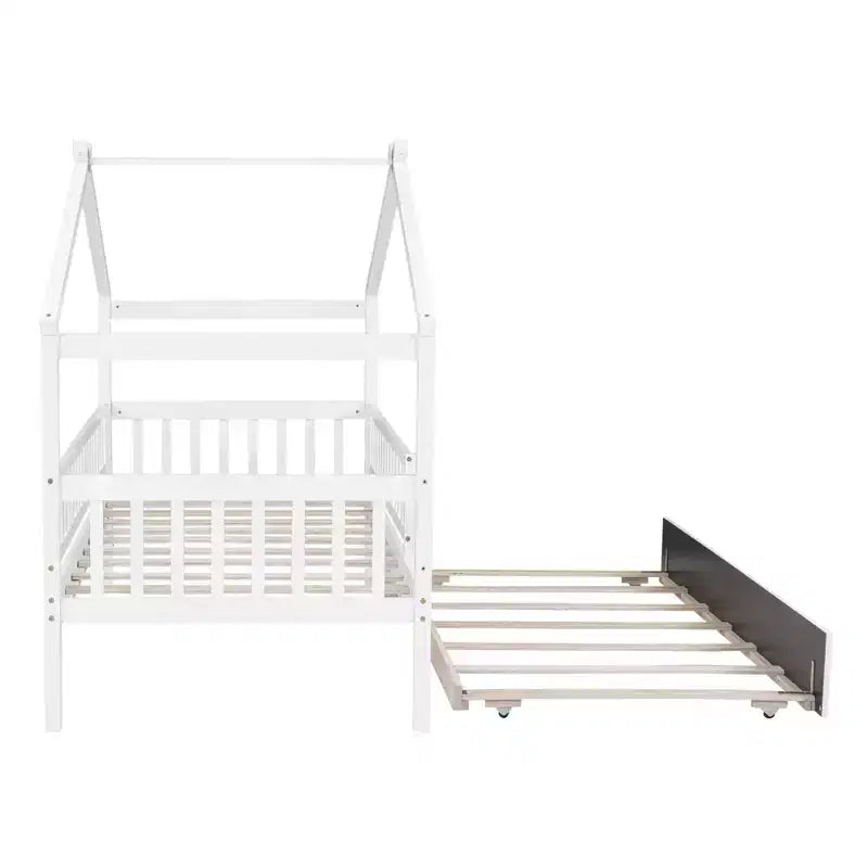 Luxystar Twin Size Kids House Bed with Twin Size Trundle and Pull Out Bed
