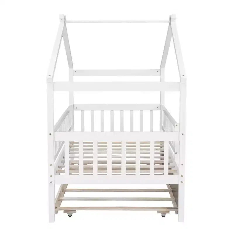 Luxystar Twin Size Kids House Bed with Twin Size Trundle and Pull Out Bed