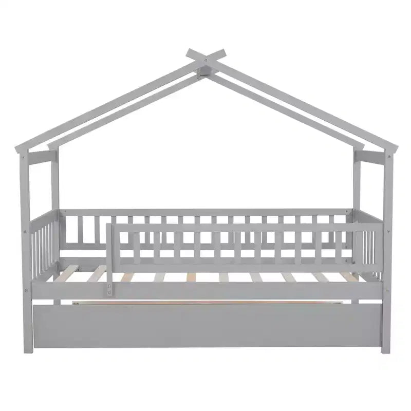 Luxystar Twin Size Kids House Bed with Twin Size Trundle and Pull Out Bed