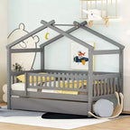 Luxystar Twin Size Kids House Bed with Twin Size Trundle and Pull Out Bed