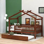 Luxystar Twin Size Kids House Bed with Twin Size Trundle and Pull Out Bed