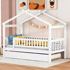 Luxystar Twin Size Kids House Bed with Twin Size Trundle and Pull Out Bed