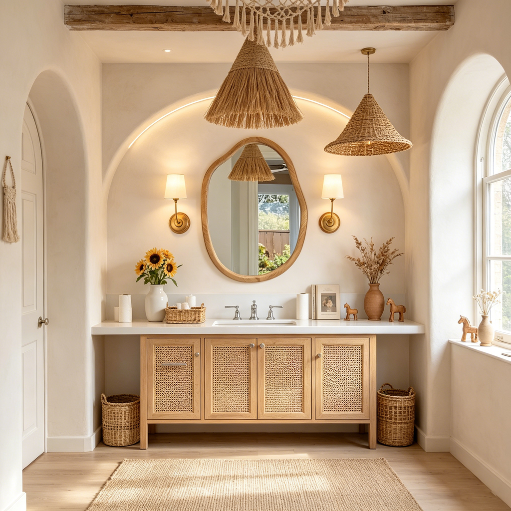 Miroir Mural Ondulé Irrégulier Décoratif en Bois Moderne