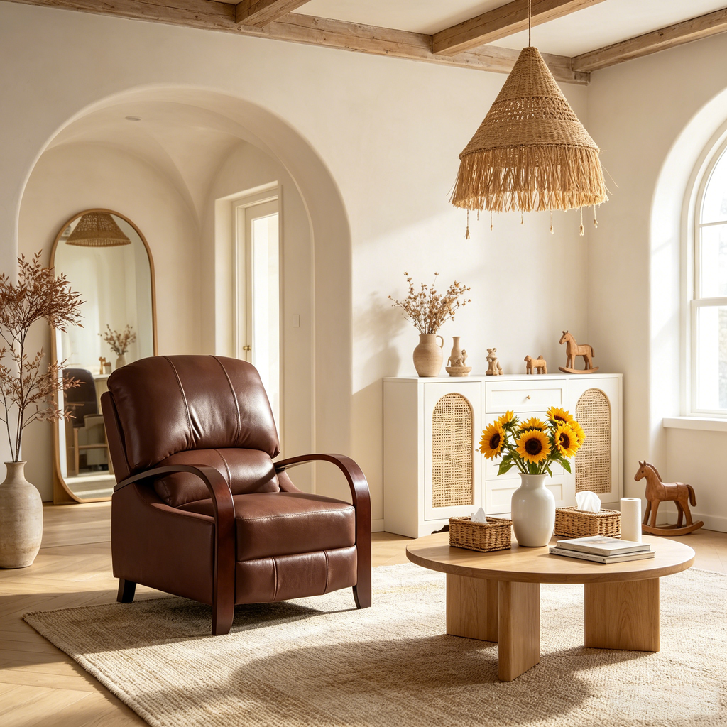Fauteuil inclinable manuel en cuir véritable
