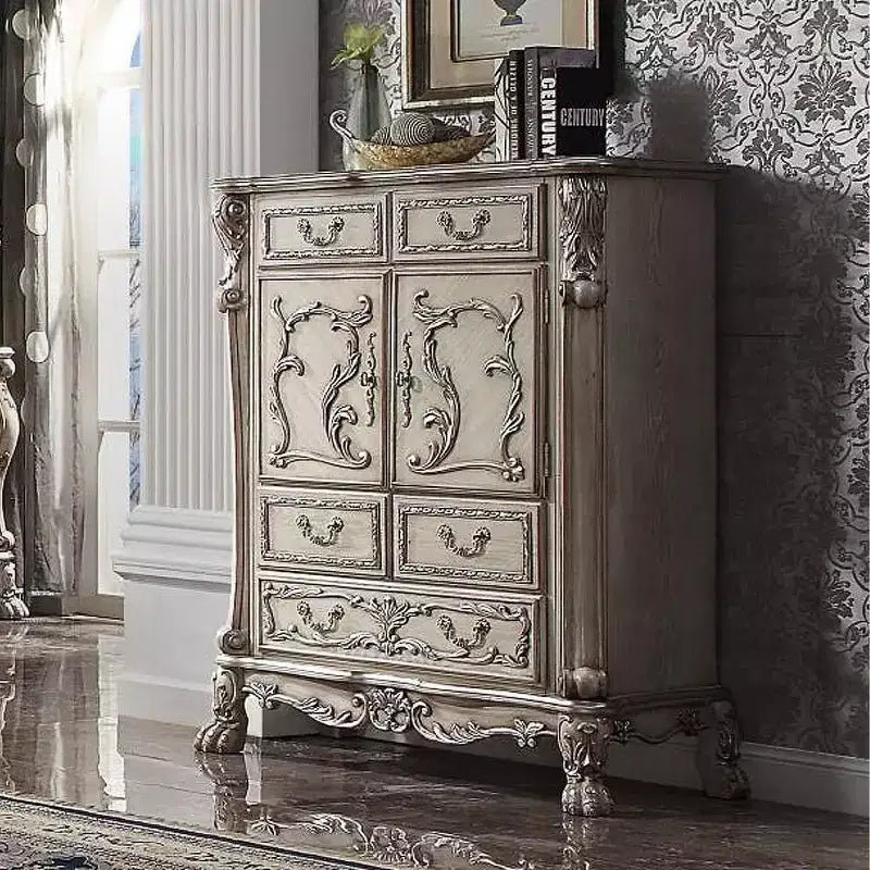 43" Dresden Chest Vintage Bone White - Acme Furniture: 5-Drawer Wood Storage for Bedroom, No Assembly Required