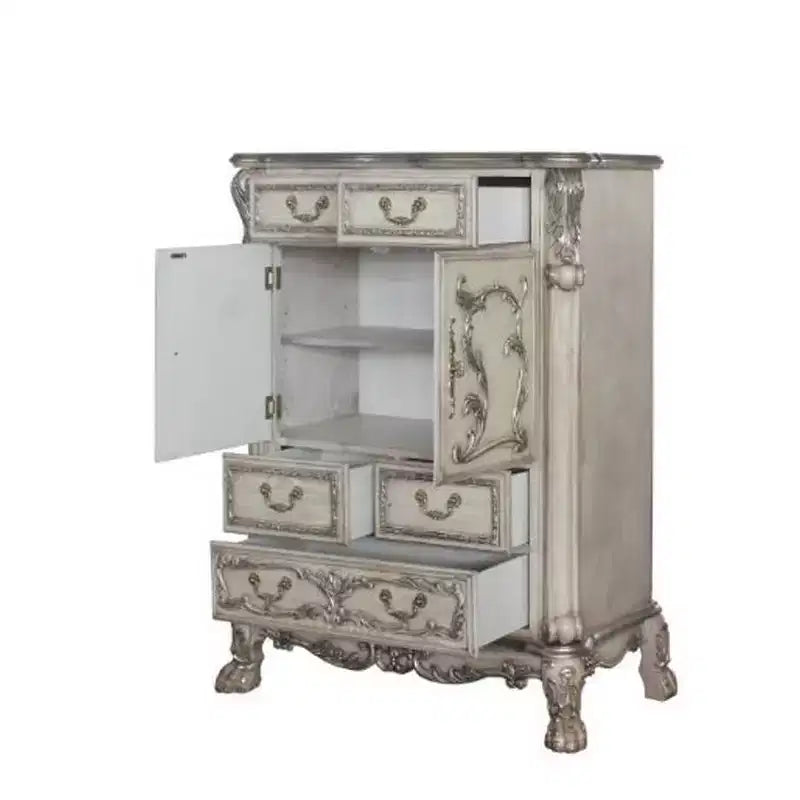 43" Dresden Chest Vintage Bone White - Acme Furniture: 5-Drawer Wood Storage for Bedroom, No Assembly Required