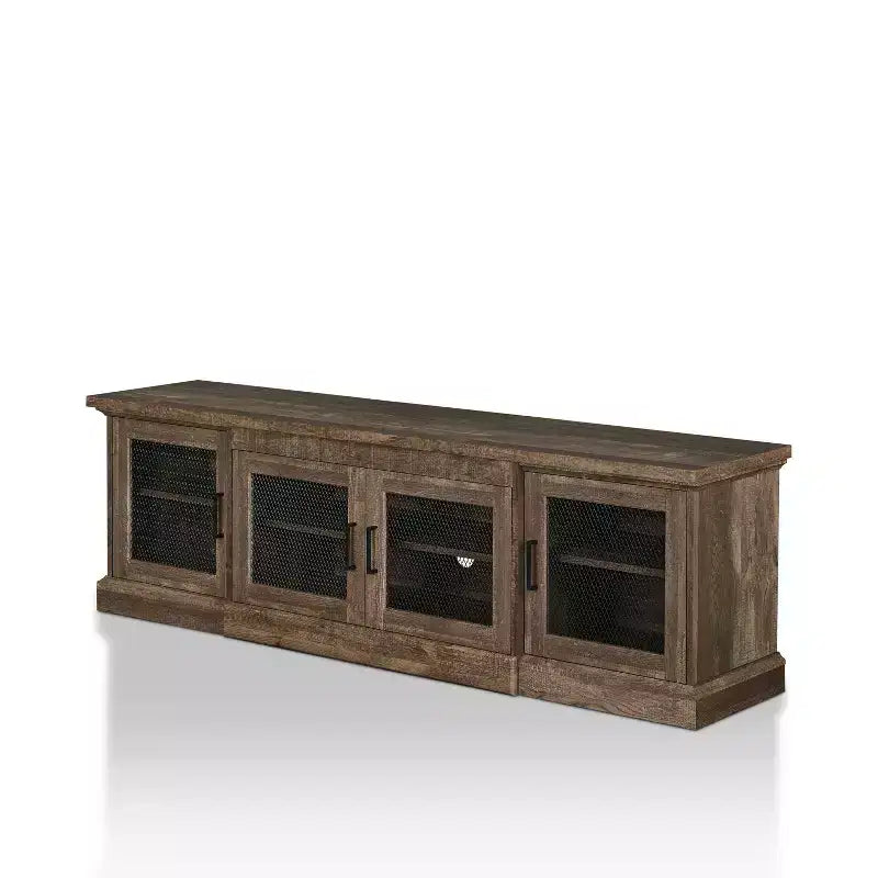 Sartell 4 Door TV Stand for TVs up to 75" Reclaimed Oak - HOMES: Inside + Out: Farmhouse Style, Adjustable Shelves, Mesh Doors