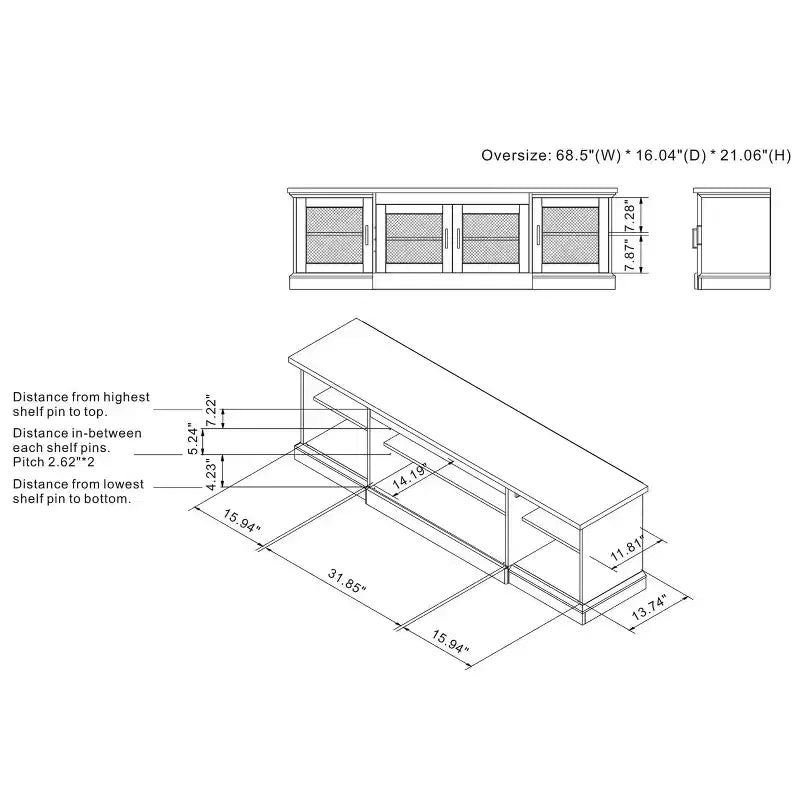 Sartell 4 Door TV Stand for TVs up to 75" Reclaimed Oak - HOMES: Inside + Out: Farmhouse Style, Adjustable Shelves, Mesh Doors