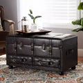 Callum Distressed Faux Leather Storage Ottoman with Lift-Up Lid & Drawers - Baxton Studio
