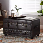 Callum Distressed Faux Leather Storage Ottoman with Lift-Up Lid & Drawers - Baxton Studio
