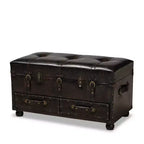 Callum Distressed Faux Leather Storage Ottoman with Lift-Up Lid & Drawers - Baxton Studio