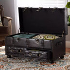 Callum Distressed Faux Leather Storage Ottoman with Lift-Up Lid & Drawers - Baxton Studio