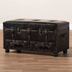 Callum Distressed Faux Leather Storage Ottoman with Lift-Up Lid & Drawers - Baxton Studio