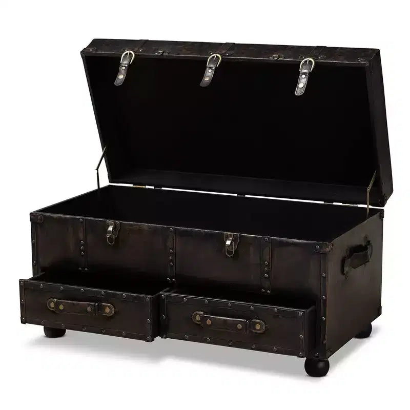 Callum Distressed Faux Leather Storage Ottoman with Lift-Up Lid & Drawers - Baxton Studio
