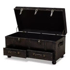 Callum Distressed Faux Leather Storage Ottoman with Lift-Up Lid & Drawers - Baxton Studio