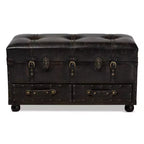 Callum Distressed Faux Leather Storage Ottoman with Lift-Up Lid & Drawers - Baxton Studio