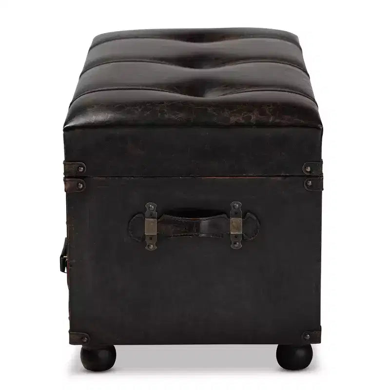 Callum Distressed Faux Leather Storage Ottoman with Lift-Up Lid & Drawers - Baxton Studio