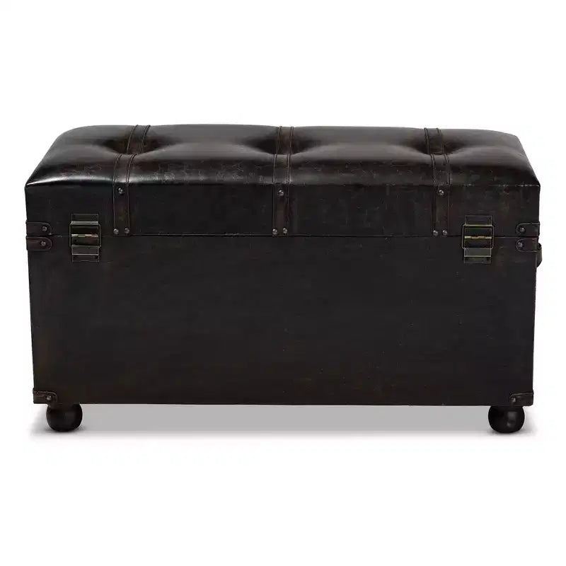 Callum Distressed Faux Leather Storage Ottoman with Lift-Up Lid & Drawers - Baxton Studio