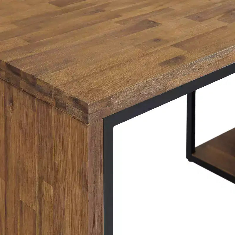 55" Lloyd Corner Desk with Storage Credenza Natural - Alaterre Furniture: Rustic Acacia Wood, L-Shaped Office Furniture with Open Shelf