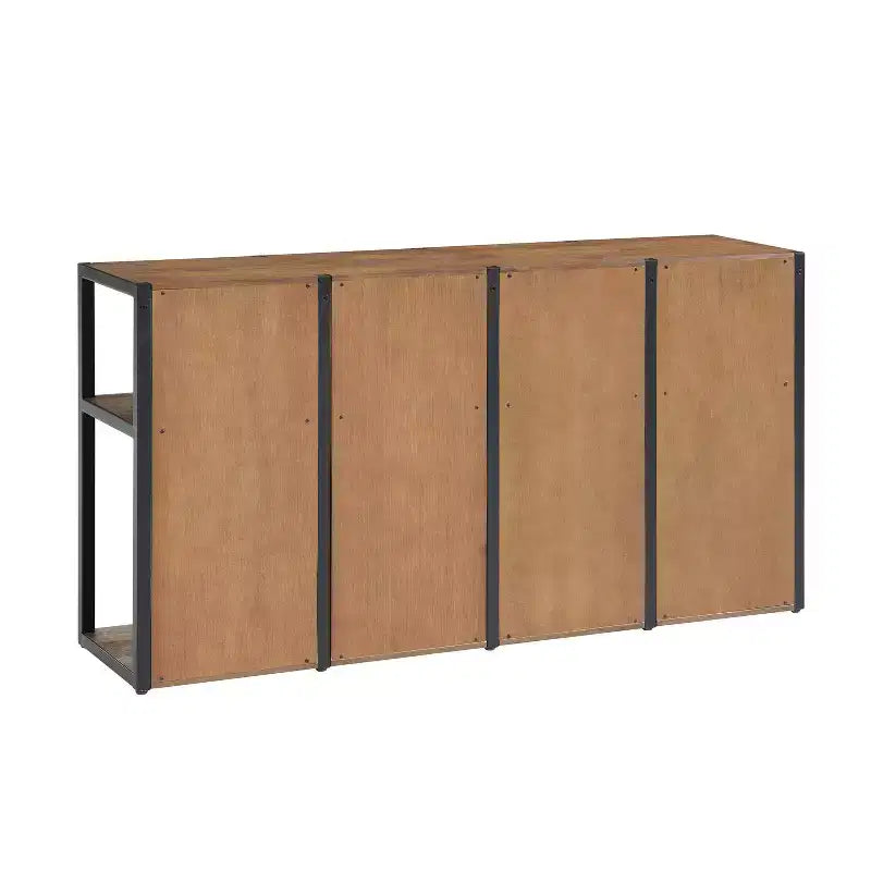 55" Lloyd Corner Desk with Storage Credenza Natural - Alaterre Furniture: Rustic Acacia Wood, L-Shaped Office Furniture with Open Shelf