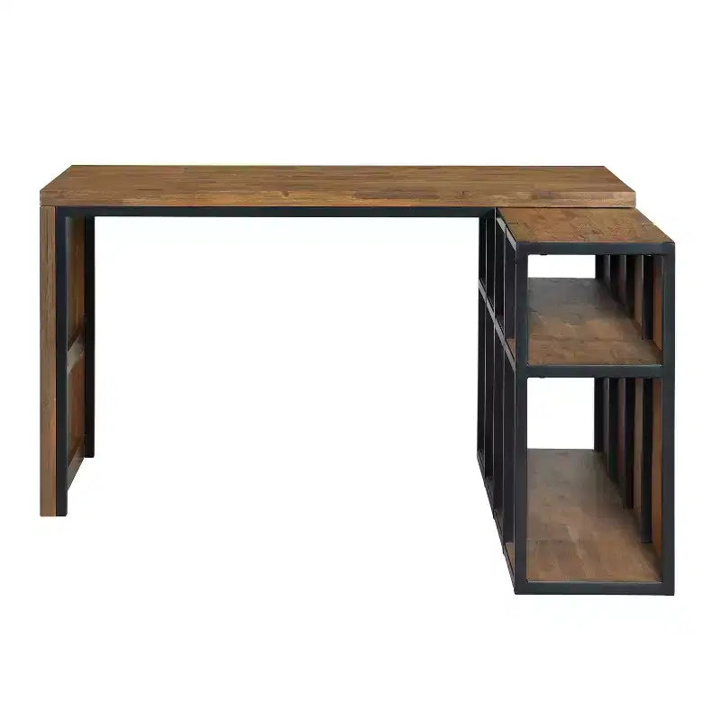 55" Lloyd Corner Desk with Storage Credenza Natural - Alaterre Furniture: Rustic Acacia Wood, L-Shaped Office Furniture with Open Shelf