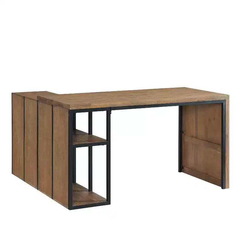 55" Lloyd Corner Desk with Storage Credenza Natural - Alaterre Furniture: Rustic Acacia Wood, L-Shaped Office Furniture with Open Shelf
