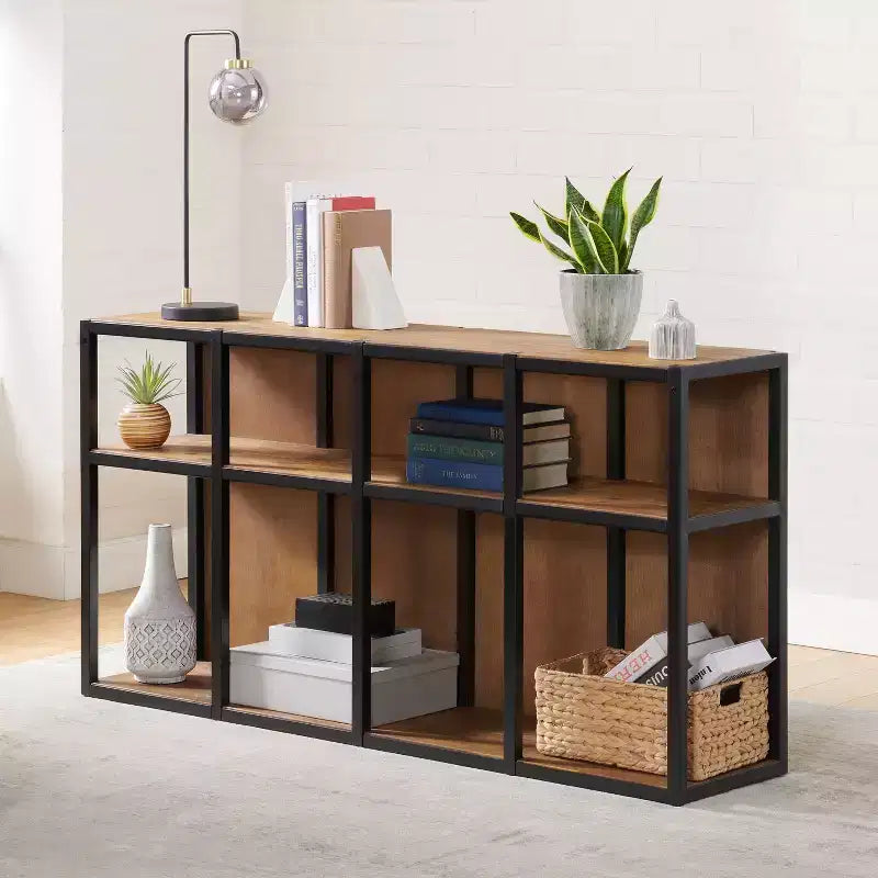 55" Lloyd Corner Desk with Storage Credenza Natural - Alaterre Furniture: Rustic Acacia Wood, L-Shaped Office Furniture with Open Shelf