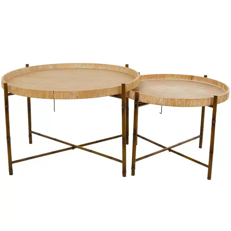 Set of 2 Modern Rattan Nesting Accent Tables Brown - Olivia & May: Indoor Use, No Assembly Required