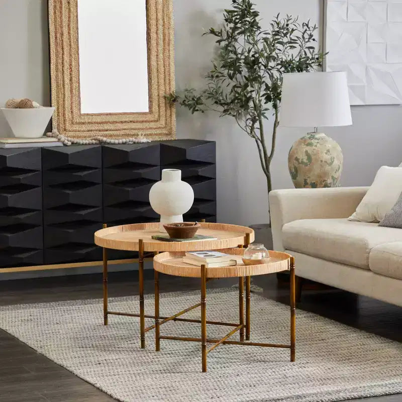 Set of 2 Modern Rattan Nesting Accent Tables Brown - Olivia & May: Indoor Use, No Assembly Required
