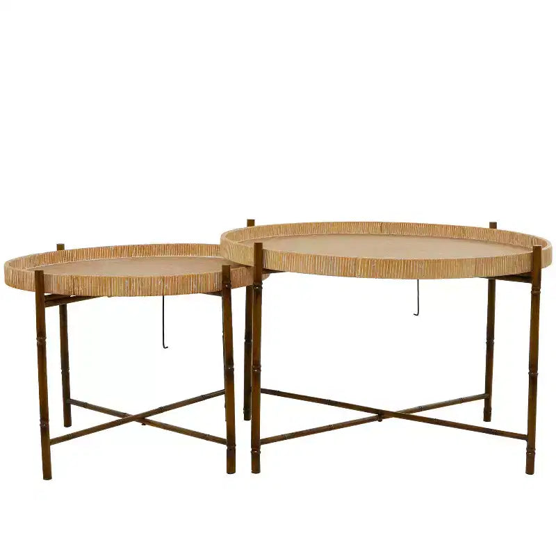 Set of 2 Modern Rattan Nesting Accent Tables Brown - Olivia & May: Indoor Use, No Assembly Required