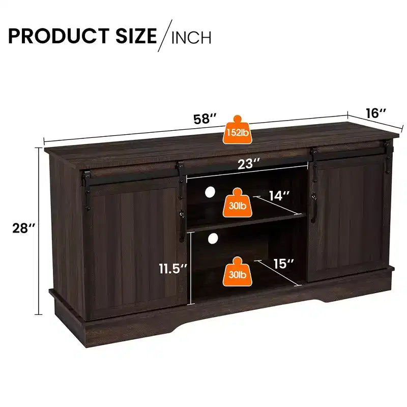 Yaheetech TV Stand with Storage, 58 Entertainment Center with Sliding Barn Door