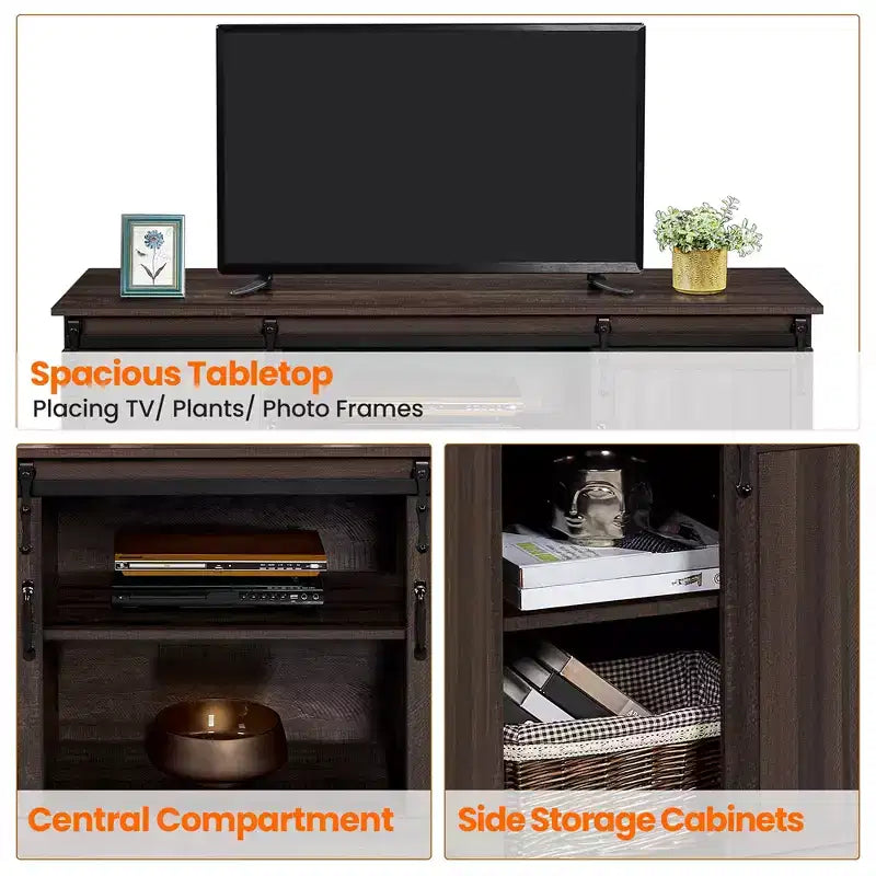 Yaheetech TV Stand with Storage, 58 Entertainment Center with Sliding Barn Door