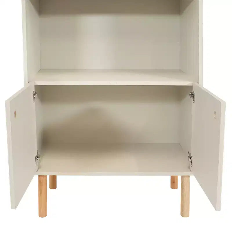 Sunnydaze Indoor Mid-Century Modern 5-Shelf Bookshelf with Storage Cabinet - Latte