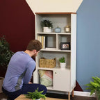 Sunnydaze Indoor Mid-Century Modern 5-Shelf Bookshelf with Storage Cabinet - Latte