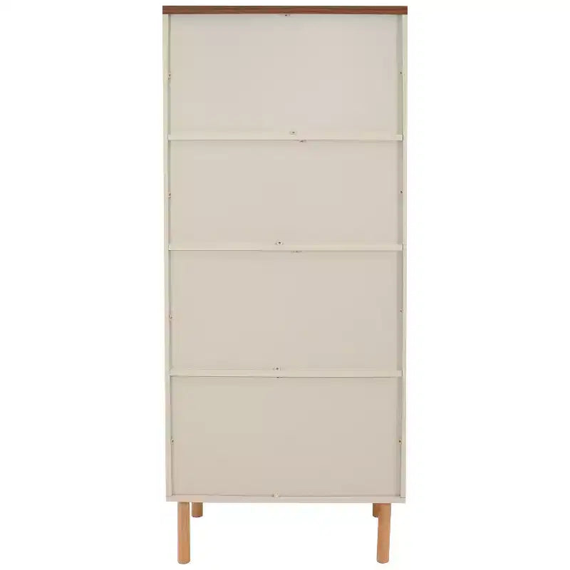 Sunnydaze Indoor Mid-Century Modern 5-Shelf Bookshelf with Storage Cabinet - Latte